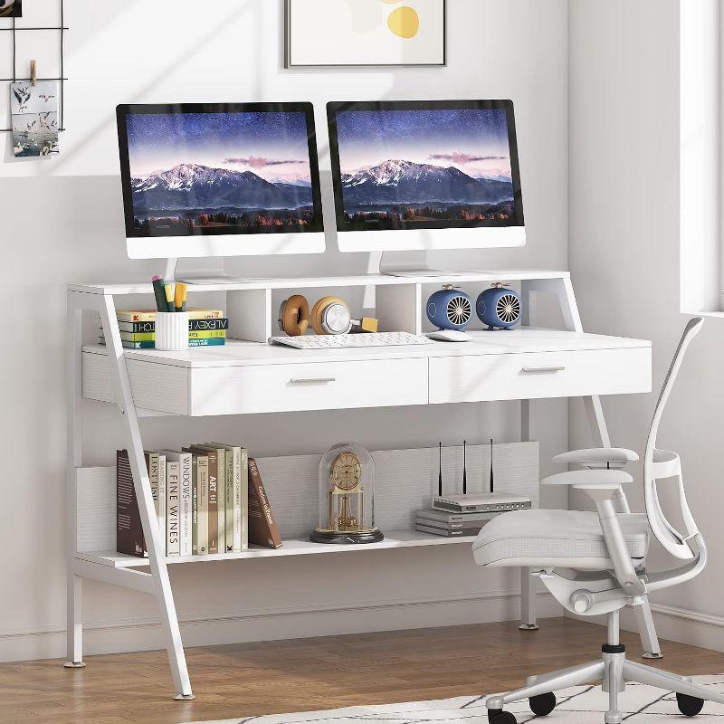 Tribesigns Modern 47" Computer Desk with Storage Shelf & Drawers,  Office Writing Desk Study Table with Monitor Stand Riser for Home Office