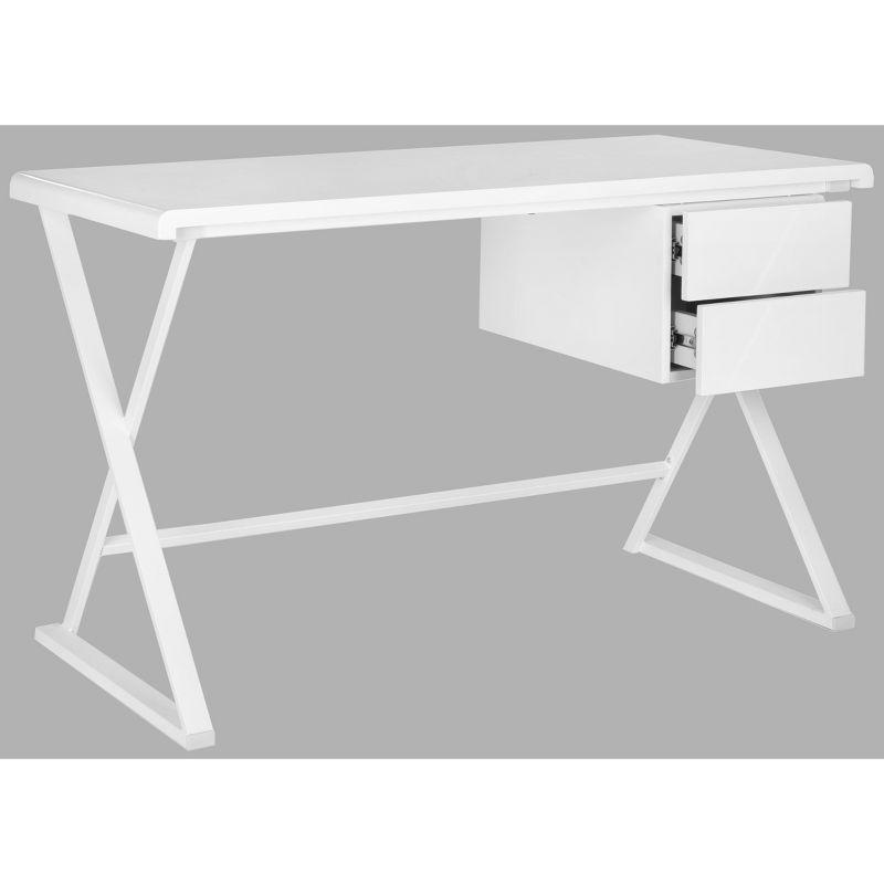 Transitional White Lacquered Home Office Desk with Crossed Legs