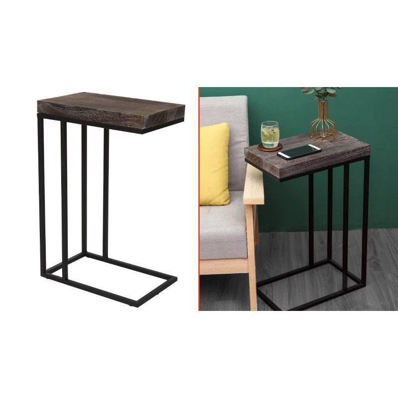 Rustic Brown Torch Carbon C-Shaped End Table with Metal Frame