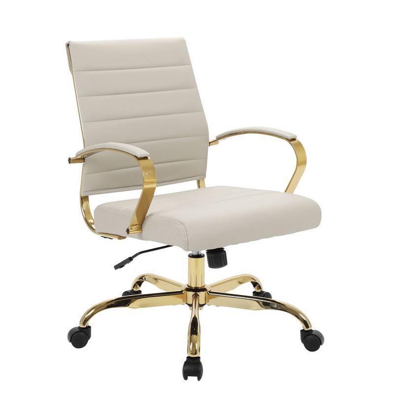 Everly Quinn Naudain Leather Office Chair – Modern Executive Swivel Task Chair with Wheels, Adjustable Height & Padded Arms for Desk or Conference Room