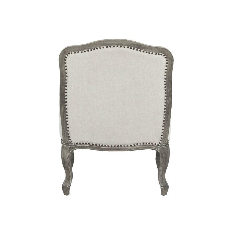 29" Tania Accent Chair Cream Linen Brown Finish - Acme Furniture: French Cabriole, Nailhead Trim, No Assembly Required