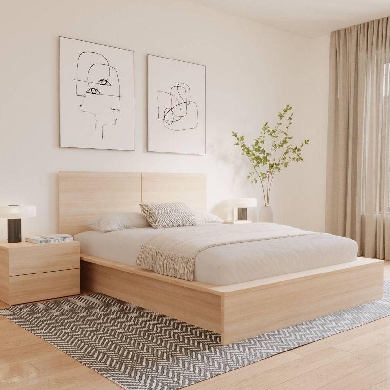 Nexera Queen 4pc James Bedroom Set Natural Blonde: Modern Minimalist Design with Platform Bed & Nightstands