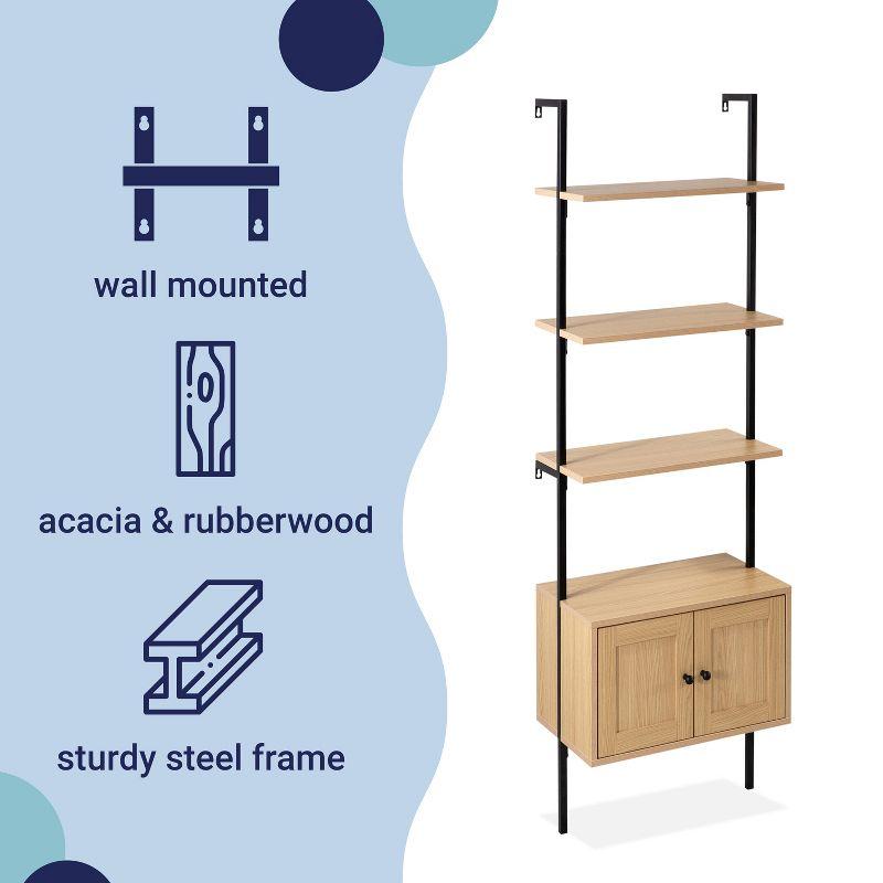 happimess Tulare 72.05" MidCentury Industrial 4-Shelf Wood Wall-Mounted Open Ladder Bookcase with Cabinet and Metal Frame