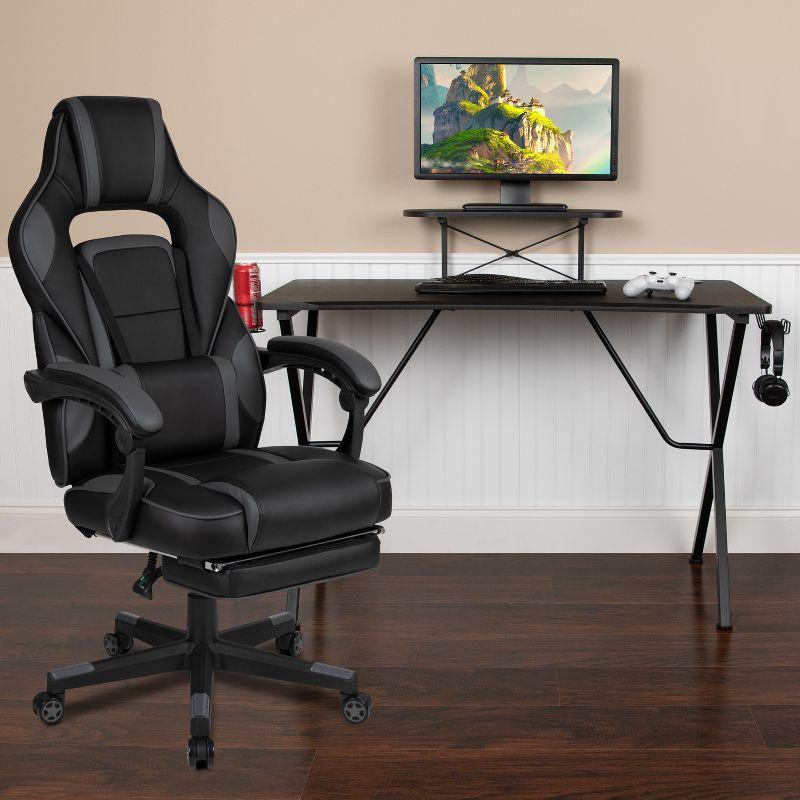Flash Furniture Black Gaming Desk with Cup Holder/Headphone Hook/Monitor Stand & Black Reclining Back/Arms Gaming Chair with Footrest