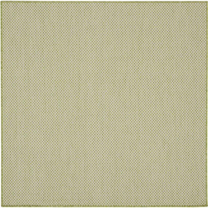 Courtyard Ivory Green 4' Square Geometric Outdoor Rug