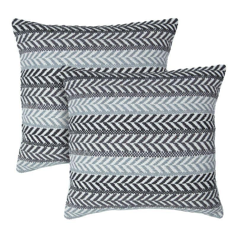 Chanasya Jacquard Cotton Arrow Stripe Pattern Square Throw Pillow Cover - 2-Piece Set - 20" x 20” - White