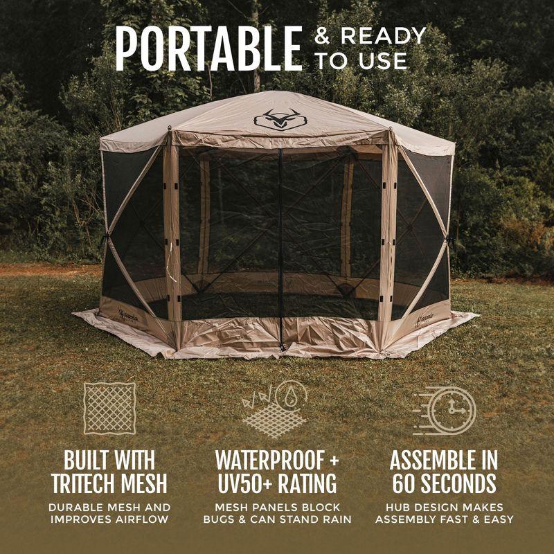 Gazelle Tents G6 8 Person 12 by 12 Pop Up 6 Sided Portable Hub Outdoor Gazebo Screen Canopy Tent with Large Main Door and Screens, Desert Sand