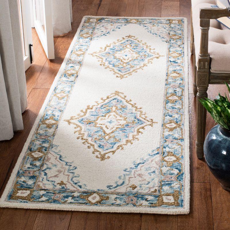 Ivory and Blue Handmade Wool Tufted Rug Runner