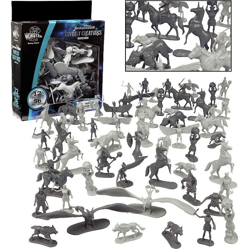 SCS Direct Fantasy Creatures Mini Action Figure Playset - 56pc Toy Monster Miniatures w 12 Different Sculpts