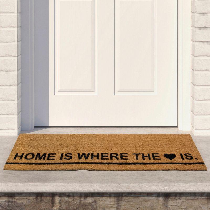 Natural Coir Outdoor Rectangular "Home Is Where the Heart Is" Doormat 16" x 48"