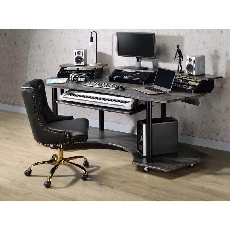 Acme Furniture Eleazar 3 Stands Computer Desk Natural Oak: Metal Frame, Veneer Surface, Hutch Storage