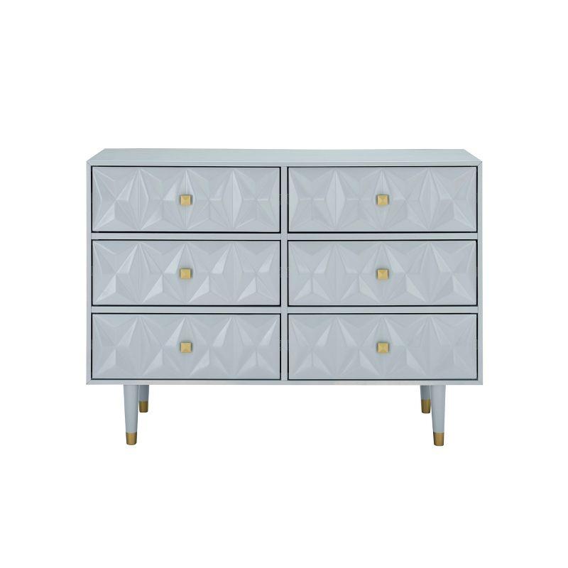 Geo Textured Glam Gray Dresser with Gold Accents and Deep Drawers