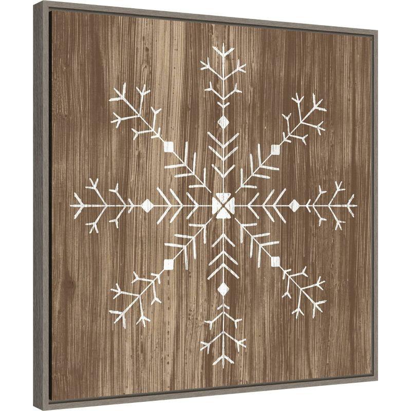 22" x 22" Barnwood Wonderland I Snowflake Framed Wall Canvas - Amanti Art: Hand-Stretched, Lithograph Print, MDF Frame