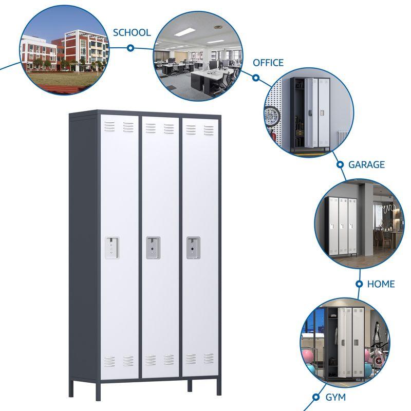 AOBABO 3 Door Steel Storage Cabinet Metal Industrial Locker with 2 Shelves for Employees, School, Office, Gym, or Bedroom, Gray
