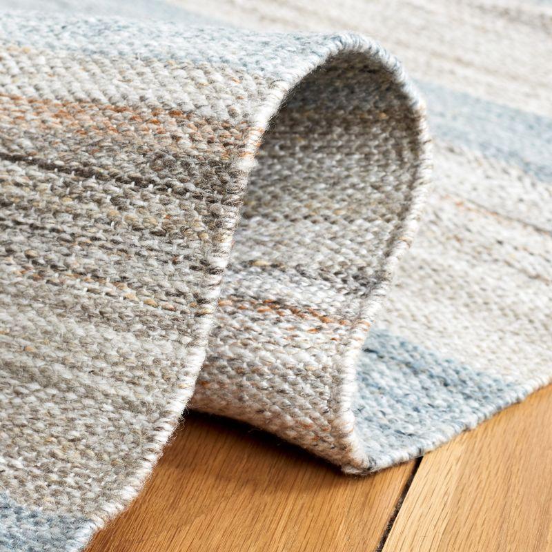 Gray and Beige Striped Wool Kilim Area Rug