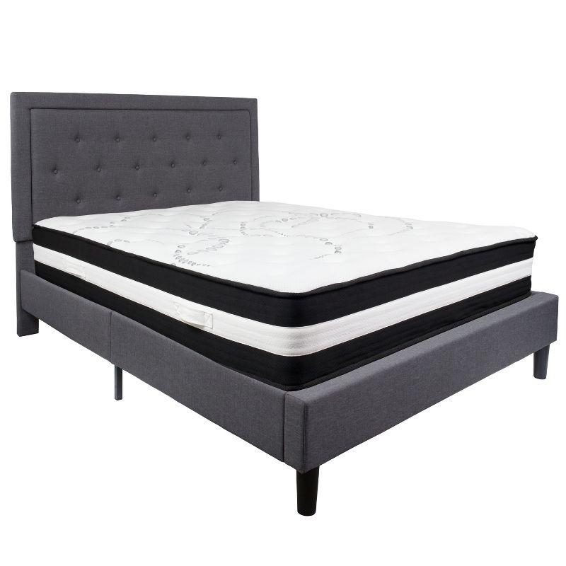 Queen Dark Gray Upholstered Platform Bed with Tufted Headboard