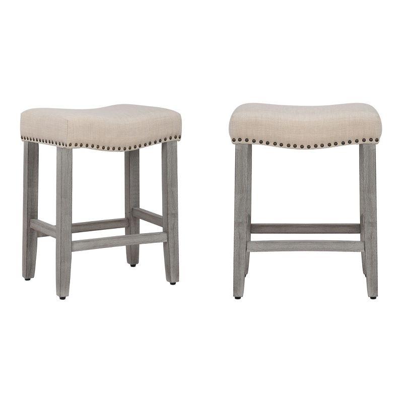WestinTrends 24" Upholstered Saddle Seat Counter Stool (Set of 2), Antique Gray/Beige