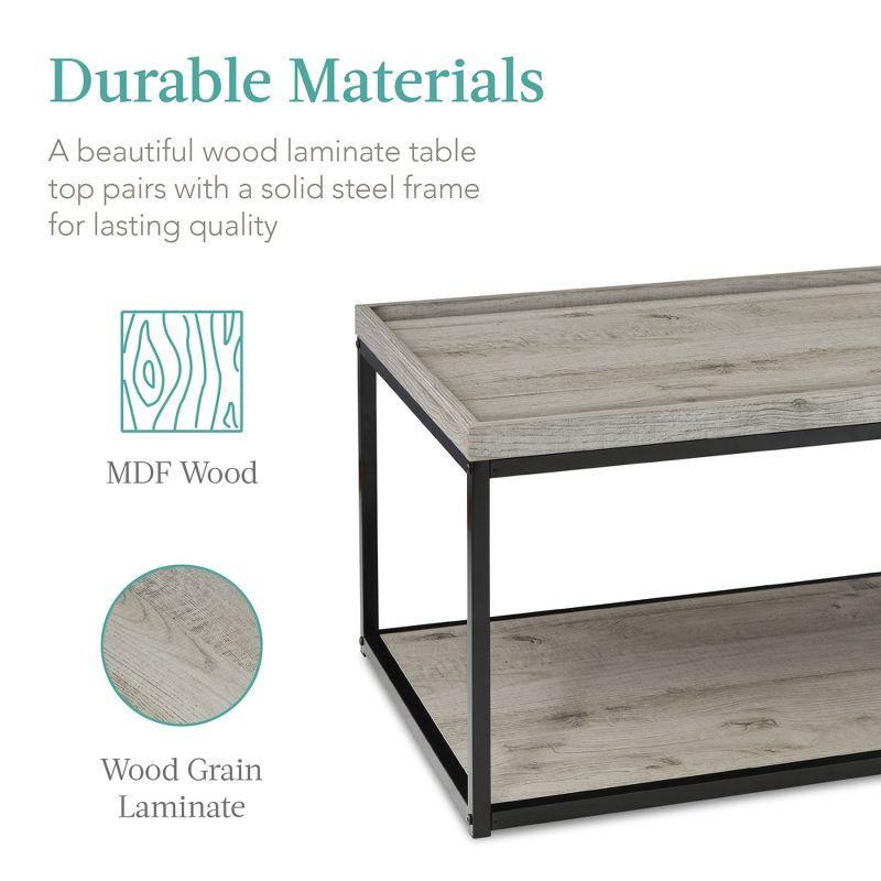 Gray 49.6" Rectangular Metal Frame Coffee Table with Shelf