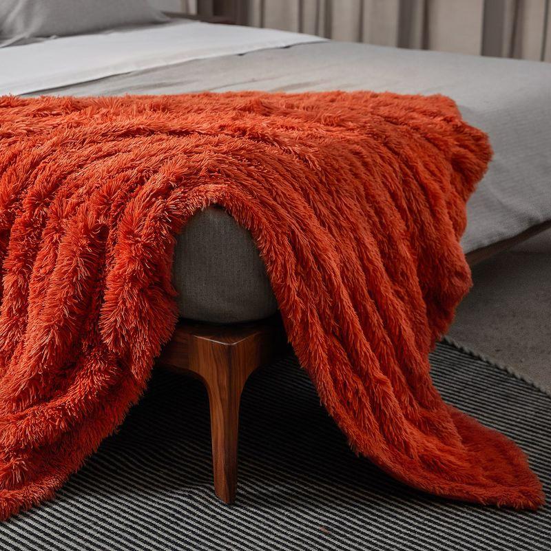 Cheer Collection Long Shaggy Hair Throw Blanket - Rust (60" x 70")