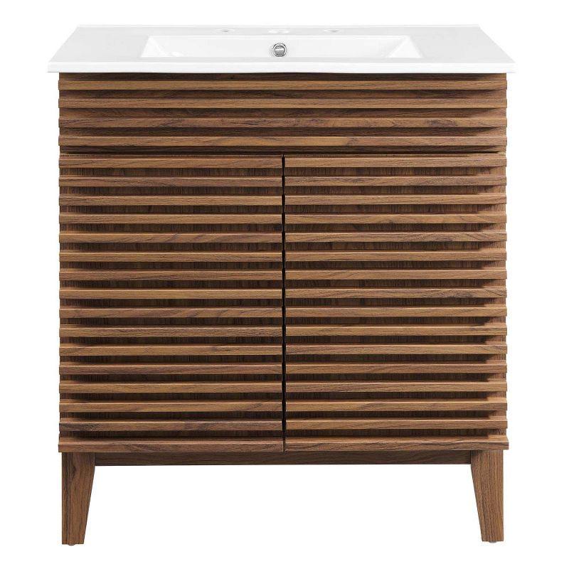 Modway Render Vanity with Sink-Floor, 30 Inch, Walnut White