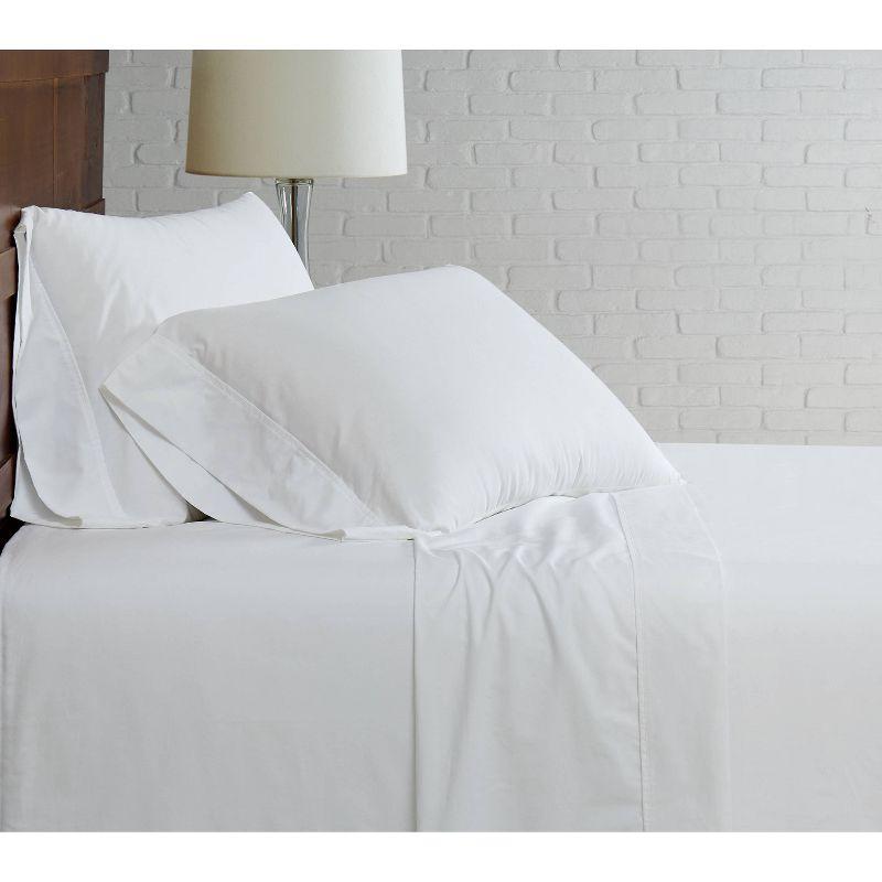 Cannon Twin XL 3pc Solid Percale Sheet Set White: 100% Cotton, 200 Thread Count, Includes Pillowcase