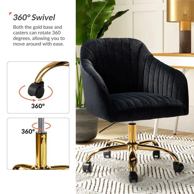 Alex Velvet Height-adjustable Swivel Task Office Chair with Channel-tufted Back and Gold Metal Base | Karat Home