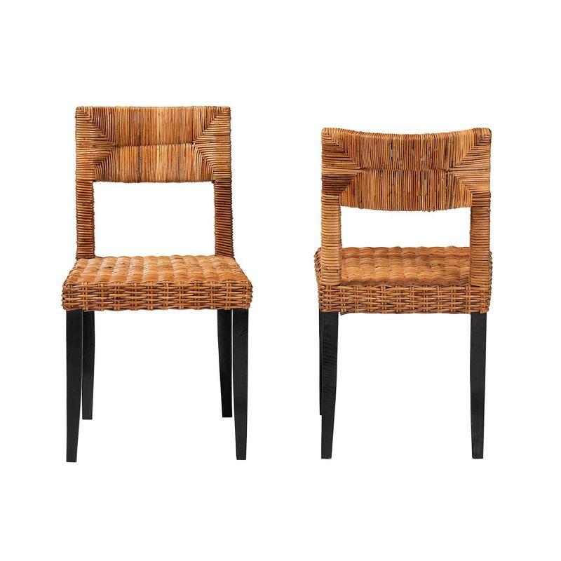 bali & pari Manrico Wood and Natural Rattan Dining Chair Dark Brown/Natural Brown: Bohemian Style, Geometric Weave, No Assembly Required