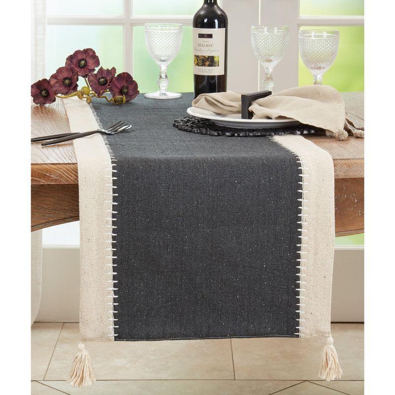 Saro Lifestyle Whipstitch Banded Cotton Table Runner, 16"x72", Black