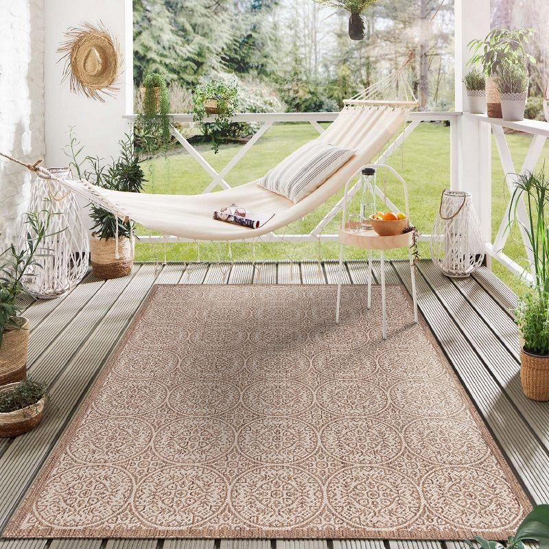 World Rug Gallery Transitional Floral Circles Textured Flat Weave Indoor/Outdoor Area Rug - BROWN 7'10"X10'