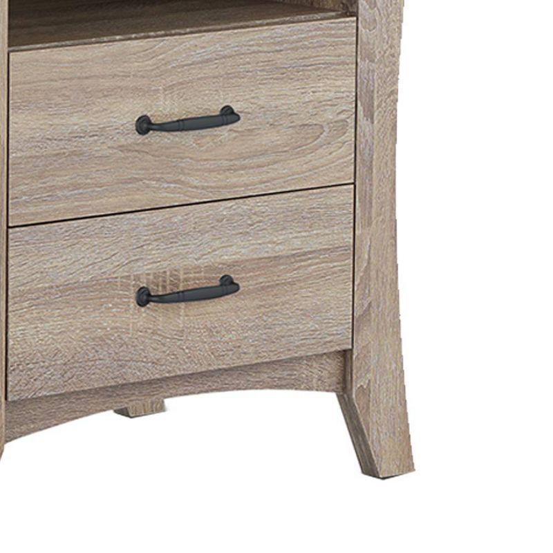 Rustic Natural 2-Drawer Nightstand with Open Shelf