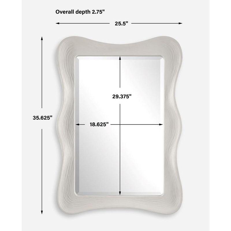 White Wavy Rectangular Coastal Wood Mirror