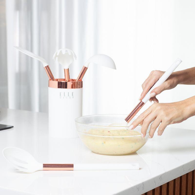 Elle Decor 6-Piece Nylon Silicone Kitchen Utensil Set with Holder Marbled Handles Professional Quality Includes Utensils and Holder