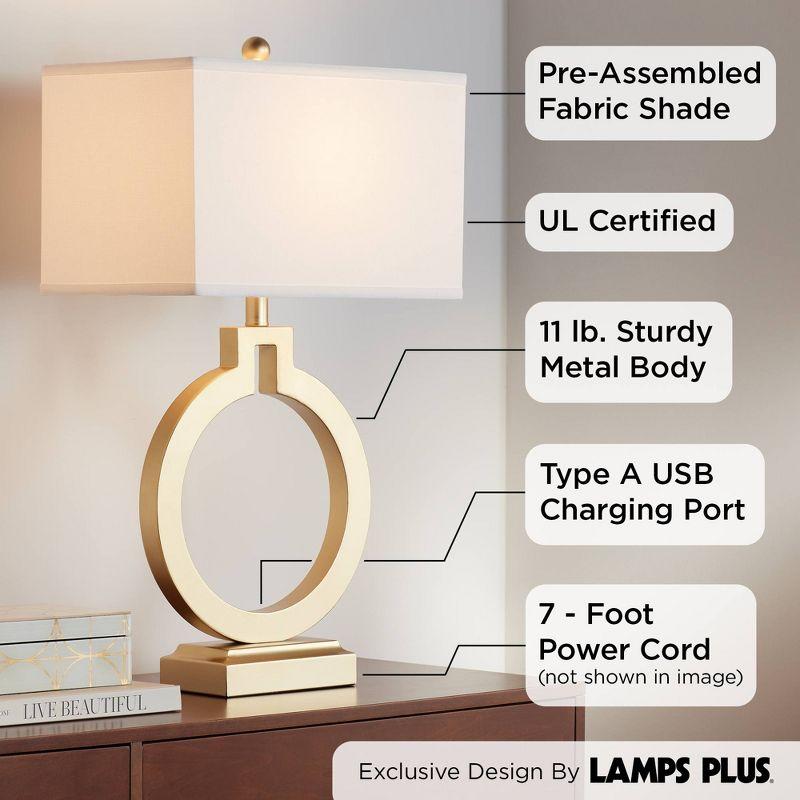 360 Lighting Modern Table Lamps 28 1/2" Tall Set of 2 with USB Charging Port Brushed Gold Open Ring White Shade for Bedroom Living Room House Bedside