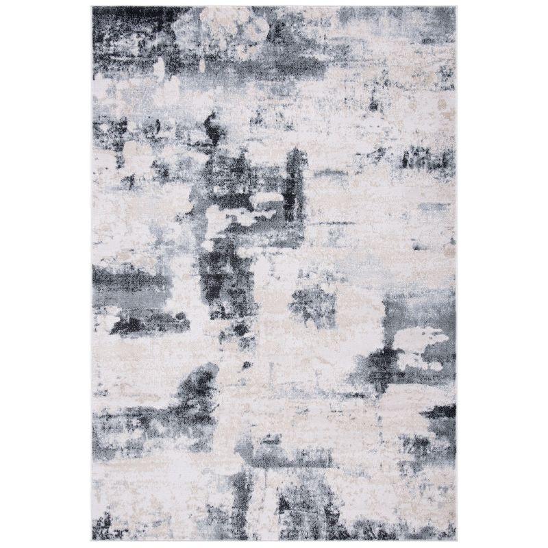 Ivory and Charcoal Rectangular Stain-Resistant Area Rug