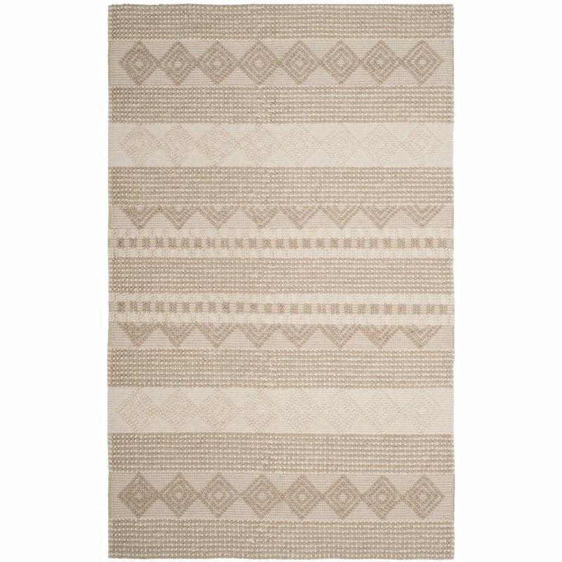 Ivory Geometric Handmade Wool Tufted Area Rug, 5' x 8'