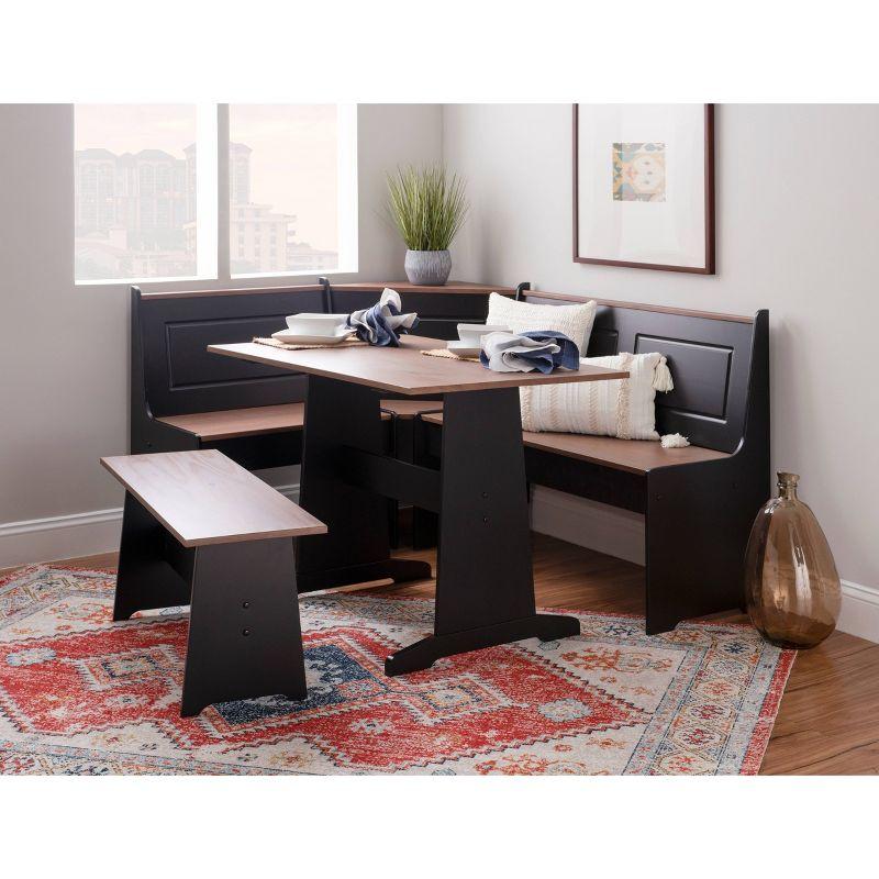 Linon 3pc Ardmore Breakfast Nook Storage Benches Dining Set Black/Pecan: Mid-Century Modern, Wood, 6-Seat Capacity