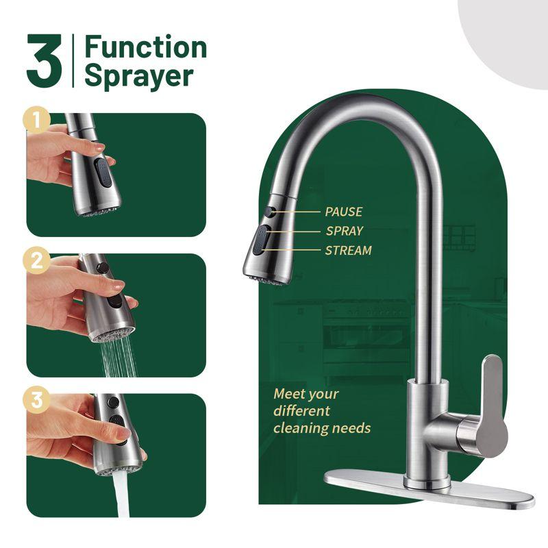 Cobbe 3-Function Single Handle Pull-Down Kitchen Faucet with Deck Plate