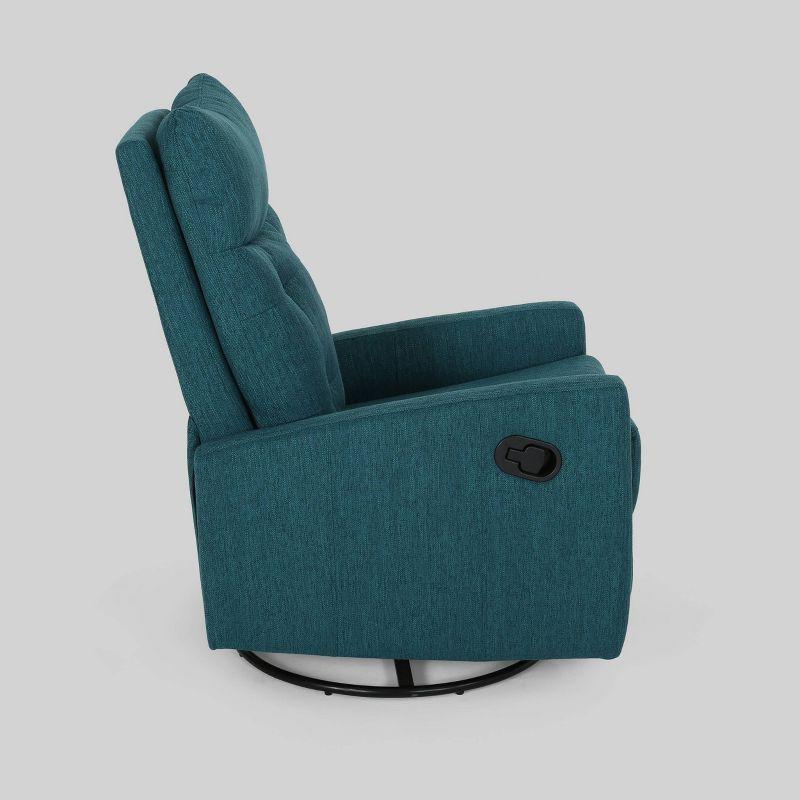 Teal Contemporary Glider Swivel Recliner with Tufted Design