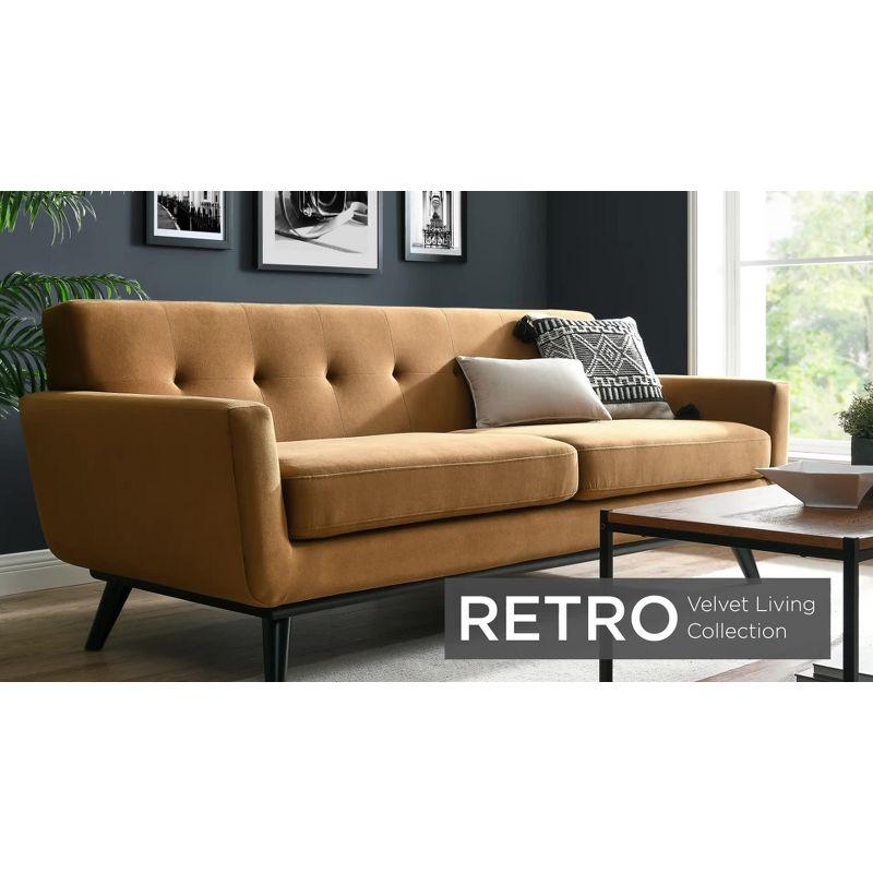 Cognac Velvet Tufted Sofa with Removable Cushions, 91"