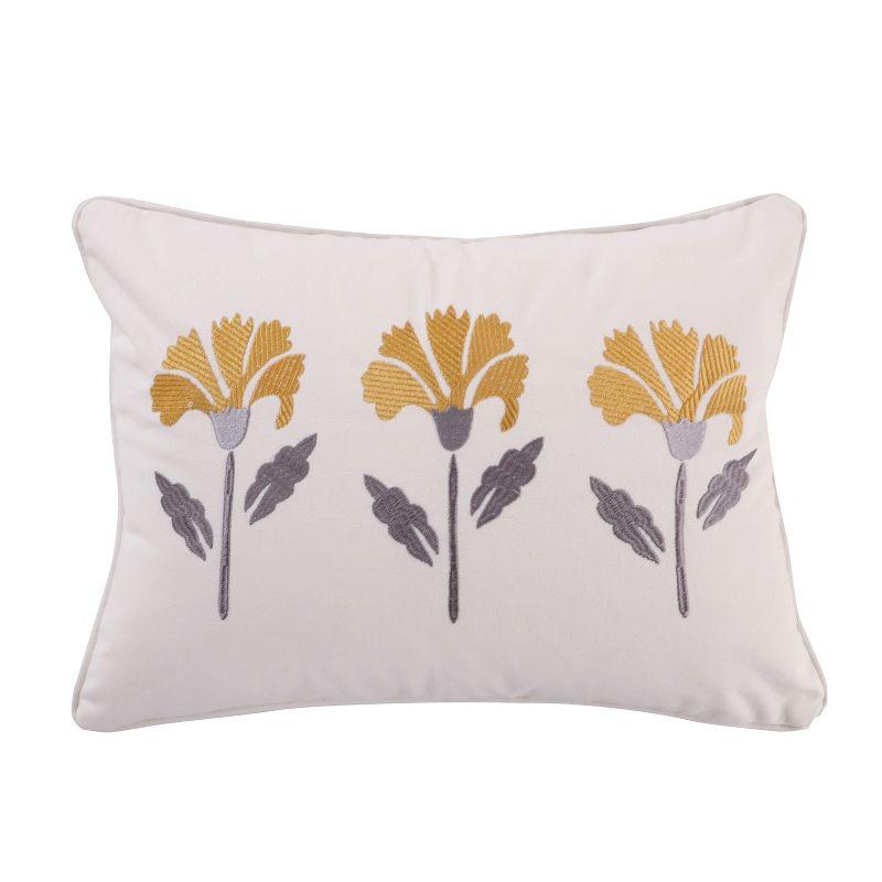 St. Claire - Embroidered Flower Decorative Pillow -  Gold, Grey, White - Levtex Home