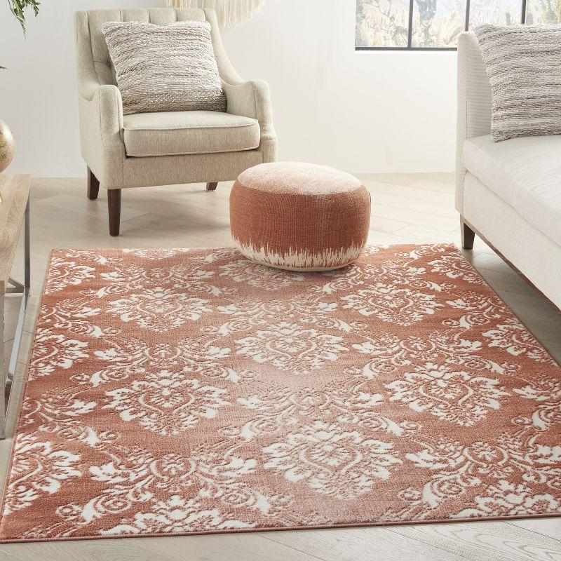 Elation Brick Ivory Floral Damask 63'' Synthetic Area Rug