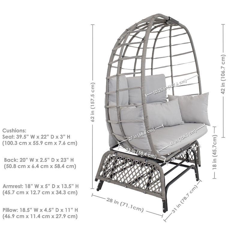 Gray Polyrattan Double Egg Chair Glider with Cushions