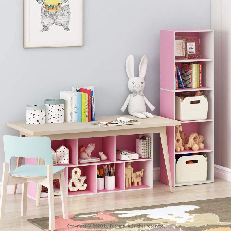 Furinno 5 Cube Reversible Storage Bookcase Open Shelf Organzier Horizontal Vertical,Pink