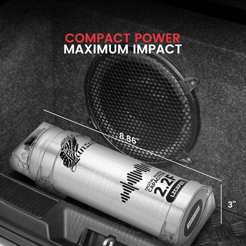 Lanzar 0.2 Farad Digital Power Capacitor - High-Performance Car Audio Accessory with Red Digital Display
