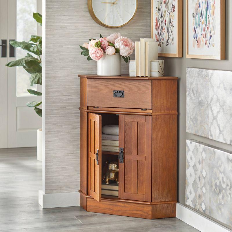 Mission 2 Door 1 Drawer Corner Storage Cabinet Oak - Buylateral: Traditional Style, MDF Wood Veneer