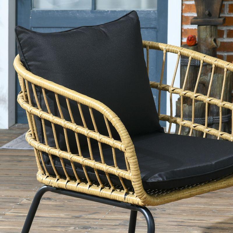 Outsunny 5 Piece PE Rattan Outdoor Furniture Set with Cushioned Chairs, Loveseat Sofa & Stackable Coffee Tables, Black