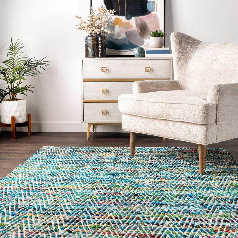 nuLOOM 4'x6' Hand Woven Chevron Rochell Area Rug Green: Contemporary Low Pile Indoor Rectangle Rug
