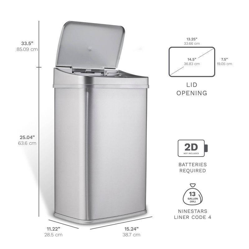 13.2 Gallon Silver Stainless Steel Touchless Trash Can