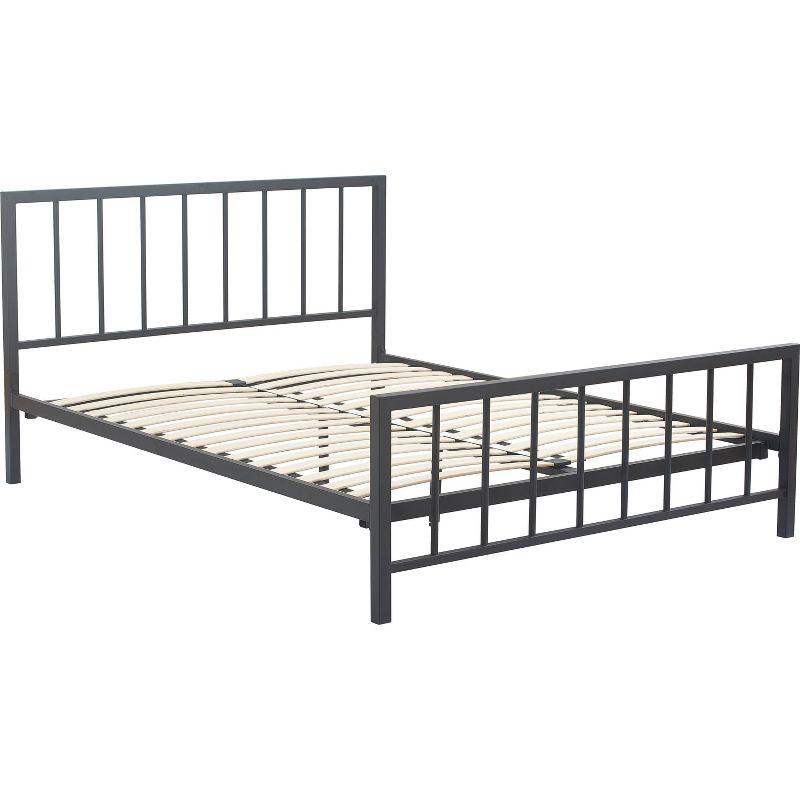 King Matte Black Metal Platform Bed Frame with Headboard and Slats