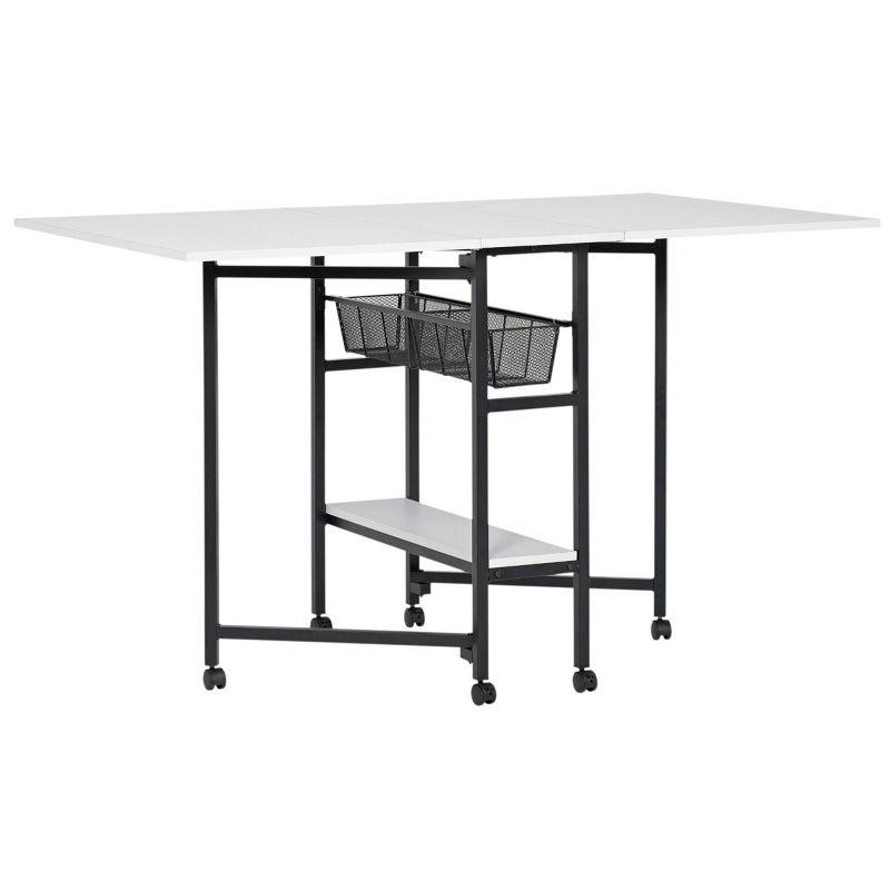 Black and White Metal Folding Craft Table with Storage